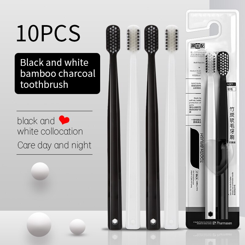 Bamboo Toothbrush - 10 шт., бамбуковая угольная щетка, шелковая