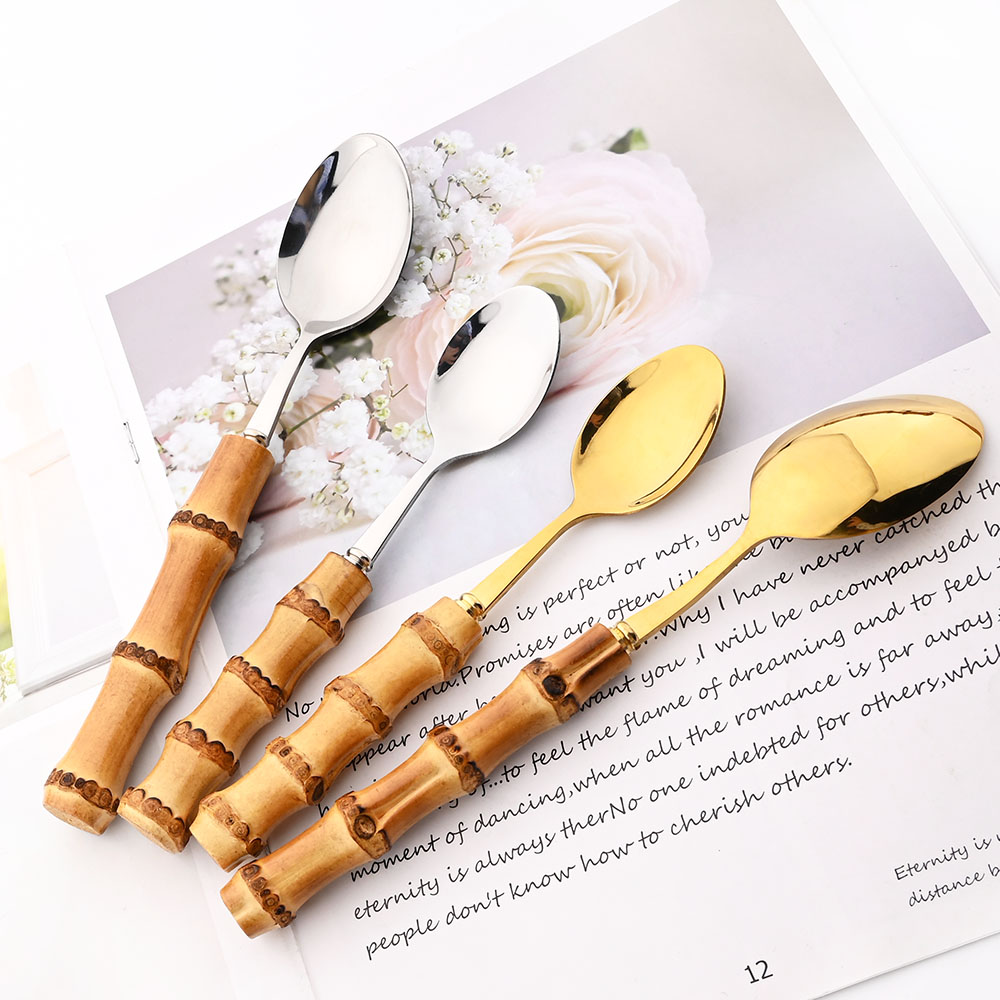 6 шт., золотая ручка из натура – обзор и цена Bamboo Cutlery